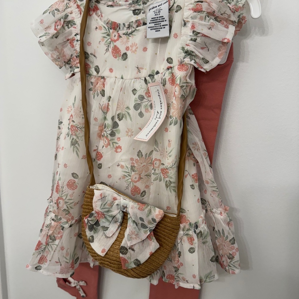 Cupcakes and Cashmere Kids 2-Piece Floral Outfit with Purse | Toddler Girl 3T |